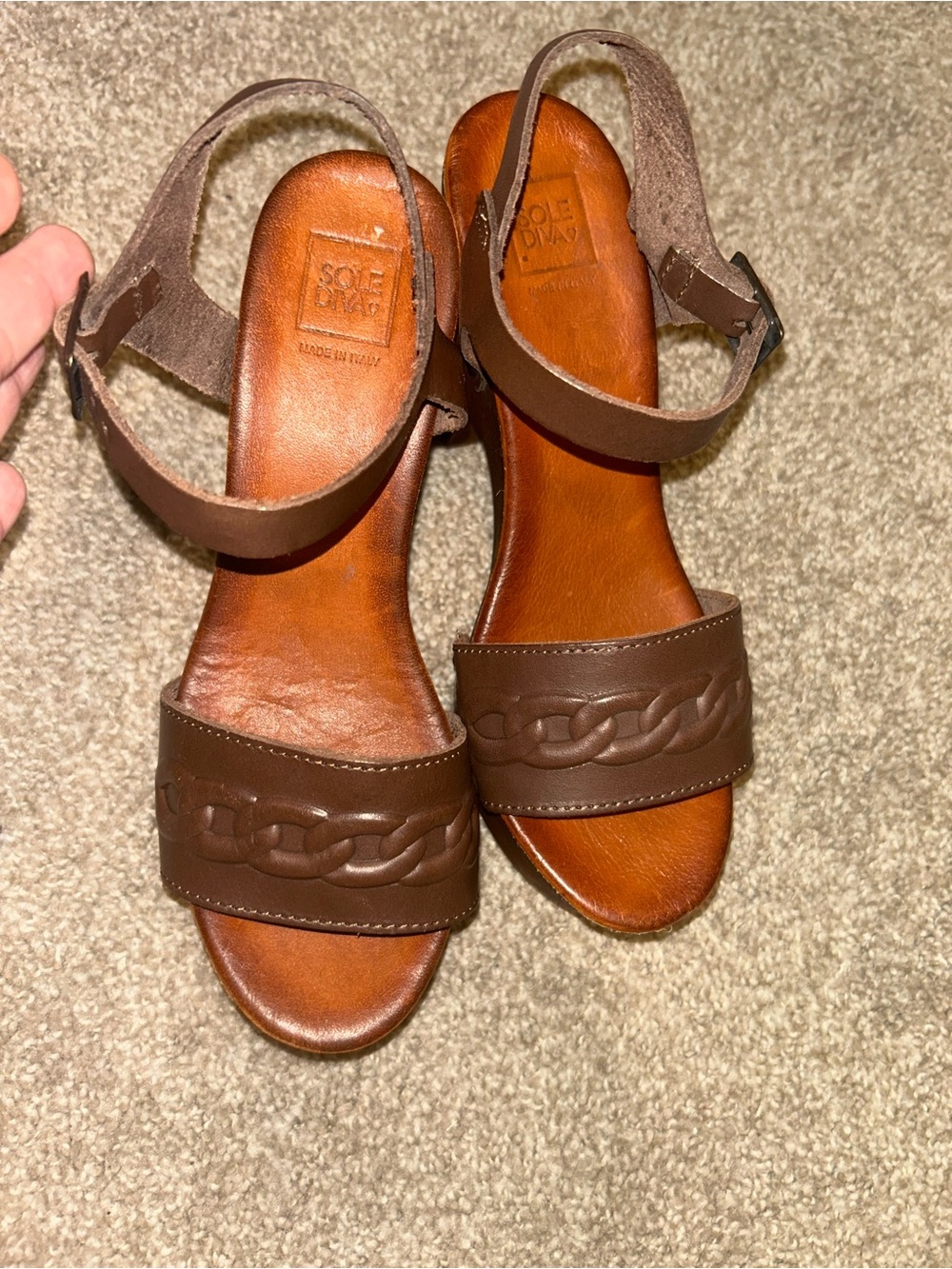 Brown Leather Platform Sandals with Ankle Strap - Picture 5 of 5